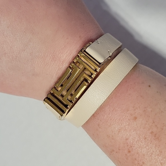 Tory Burch Gold Tan Leather Wrap Around Fitbit Bracelet/ Bangle - Picture 5 of 10